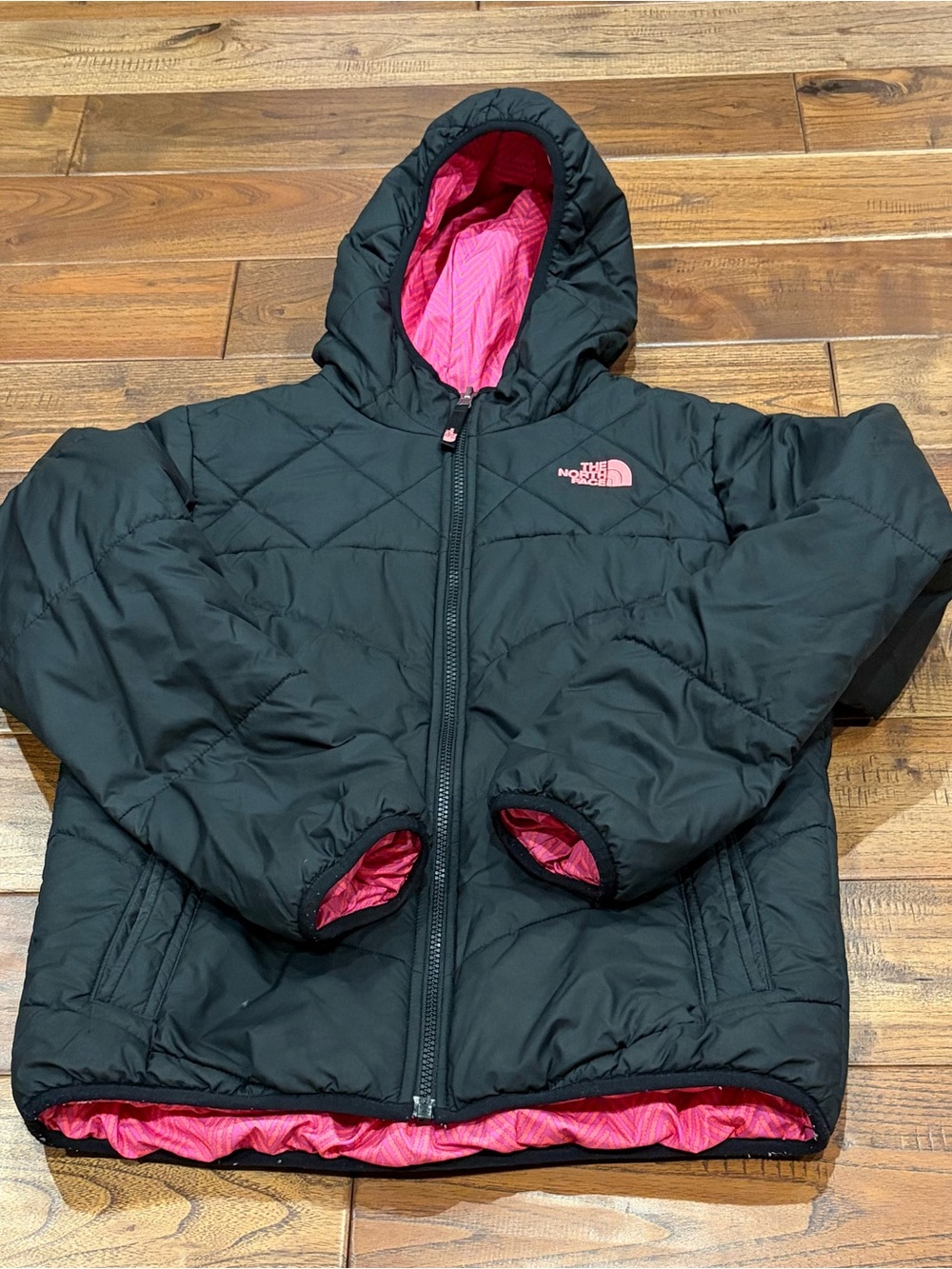 The North Face Black Puffer Jacket with Pink Lining - Kids